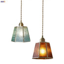 Modern teal & amber copper glass led pendant lamp dining room by Decorbites