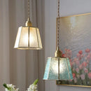 Modern teal & amber copper glass led pendant lamp dining room by Decorbites