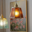 Modern teal & amber copper glass led pendant lamp dining room by Decorbites