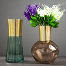 GobekUsa Gold Metal Glass Vase: Round Transparent Terrarium for Home Decor & Flower Arrangement