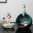 GobekUsa Bowknot Girl Figurine: Modern Nordic Character Sculpture with Storage Box
