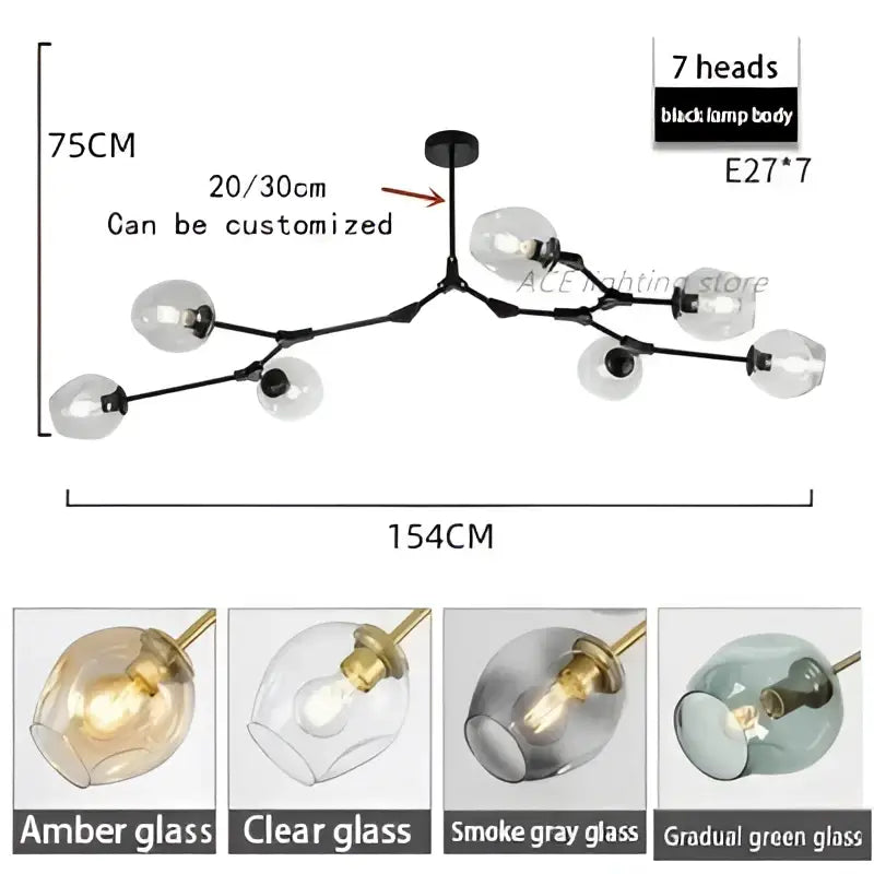 GobekUsa Glass Bubble Branch Chandelier: Modern Hanging Ceiling Light Fixture, photo 8 of 13