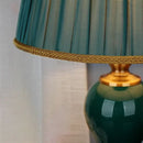 GobekUsa Green Ceramic Table Lamp with European Cloth Cover for Modern Living Room and Bedroom