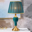 GobekUsa Green Ceramic Table Lamp with European Cloth Cover for Modern Living Room and Bedroom