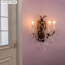 GobekUsa Modern Teardrop Crystal Candelabra Sconce Light - White Wall Mount with Rust Backplate (3 Lights)