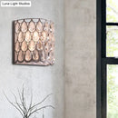 GobekUsa Contemporary Teardrop Crystal Wall Sconce - White Cylinder Shade - Wall Mounted Light