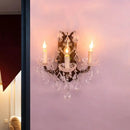 GobekUsa Modern Teardrop Crystal Candelabra Sconce Light - White Wall Mount with Rust Backplate (3 Lights)