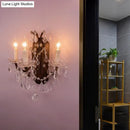 GobekUsa Modern Teardrop Crystal Candelabra Sconce Light - White Wall Mount with Rust Backplate (3 Lights)
