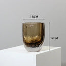 GobekUsa Brown Glazed Glass Vase Hammer Cut Decorative Handicraft Flower Arrangement Ornaments