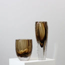 GobekUsa Brown Glazed Glass Vase Hammer Cut Decorative Handicraft Flower Arrangement Ornaments