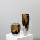 GobekUsa Brown Glazed Glass Vase Hammer Cut Decorative Handicraft Flower Arrangement Ornaments