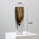 GobekUsa Brown Glazed Glass Vase Hammer Cut Decorative Handicraft Flower Arrangement Ornaments