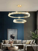 GobekUsa Crystal Gold Ring LED Chandelier for Minimalist Luxury Home Decor