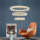 GobekUsa Crystal LED Chandelier: Modern Steel Pendant Lighting for Luxurious Foyer Decor