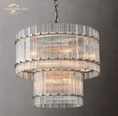 GobekUsa Clear LED Glass Chandelier, Two-Tier Round Living Room Pendant Light