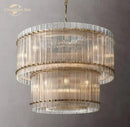 GobekUsa Clear LED Glass Chandelier, Two-Tier Round Living Room Pendant Light