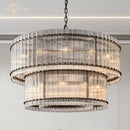 GobekUsa Clear LED Glass Chandelier, Two-Tier Round Living Room Pendant Light