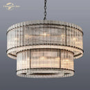 GobekUsa Clear LED Glass Chandelier, Two-Tier Round Living Room Pendant Light