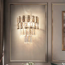GobekUsa Modern Smoke Gray Crystal Sconce: Layered Design, 2-Bulb Wall Mounted Light Fixture for Living Room
