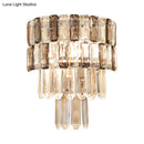 GobekUsa Modern Smoke Gray Crystal Sconce: Layered Design, 2-Bulb Wall Mounted Light Fixture for Living Room