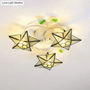 GobekUsa Modern Tiffany Stained Glass Flush Mount Ceiling Light with 3 Star-Shaped Heads in Vibrant Multicolor