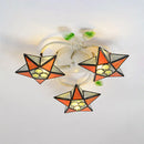 GobekUsa Modern Tiffany Stained Glass Flush Mount Ceiling Light with 3 Star-Shaped Heads in Vibrant Multicolor