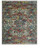 Modern Transitional 8x10 Ivory, Rust, Yellow and Charcoal Serapi wool Area Rug by The Rug Decor