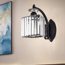 GobekUsa Modern Trapezoid Crystal Wall Light with Curved Arm for Living Room - Black Sconce Lamp