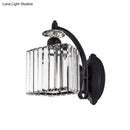 GobekUsa Modern Trapezoid Crystal Wall Light with Curved Arm for Living Room - Black Sconce Lamp