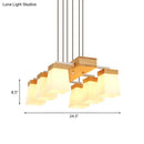 GobekUsa Modern Trapezoid Island Lighting with White Frosted Glass - 6-Head Dining Room Suspension Lamp and Wood Shelf