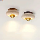 GobekUsa LED Ceiling Lamp Natural Yellow Travertine Walnut Wood Ceiling Lights