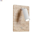 GobekUsa LED Wall Light Fixtures Bedroom Modern Button Switch Yellow Travertine White Iron Bedside Lamp