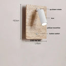 GobekUsa LED Wall Light Fixtures Bedroom Modern Button Switch Yellow Travertine White Iron Bedside Lamp