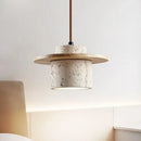 Modern Travertine Stone Pendant Light With Walnut Accent