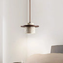 Modern Travertine Stone Pendant Light With Walnut Accent