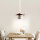 Modern Travertine Stone Pendant Light With Walnut Accent