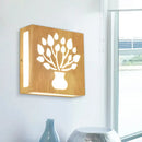 GobekUsa Modern LED Wood Square Wall Sconce: Beige Bedside Light with Cute Pattern