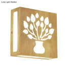 GobekUsa Modern LED Wood Square Wall Sconce: Beige Bedside Light with Cute Pattern