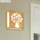 GobekUsa Modern LED Wood Square Wall Sconce: Beige Bedside Light with Cute Pattern