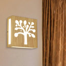 GobekUsa Modern LED Wood Square Wall Sconce: Beige Bedside Light with Cute Pattern