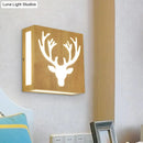 GobekUsa Modern LED Wood Square Wall Sconce: Beige Bedside Light with Cute Pattern