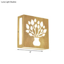 GobekUsa Modern LED Wood Square Wall Sconce: Beige Bedside Light with Cute Pattern