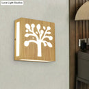 GobekUsa Modern LED Wood Square Wall Sconce: Beige Bedside Light with Cute Pattern