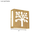 GobekUsa Modern LED Wood Square Wall Sconce: Beige Bedside Light with Cute Pattern