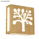 GobekUsa Modern LED Wood Square Wall Sconce: Beige Bedside Light with Cute Pattern