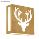 GobekUsa Modern LED Wood Square Wall Sconce: Beige Bedside Light with Cute Pattern