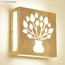 GobekUsa Modern LED Wood Square Wall Sconce: Beige Bedside Light with Cute Pattern