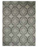 Modern Trellis Channel 6x8 Silver and Brown Natural Wool Hand Woven Rug | HL4