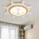 GobekUsa Kids Room LED Flush Mount with Creative Acrylic Light and Nautical Theme in Wood Finish - Flush Ceiling Light
