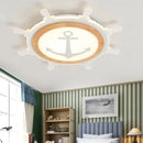 GobekUsa Kids Room LED Flush Mount with Creative Acrylic Light and Nautical Theme in Wood Finish - Flush Ceiling Light